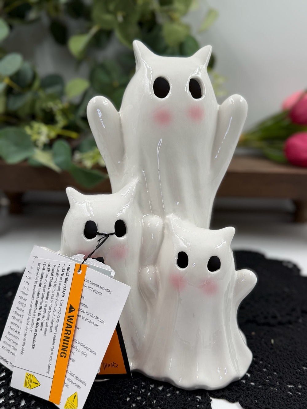 Viral goblin & ghoul ceramic ghost cat family light up halloween figurine nwt